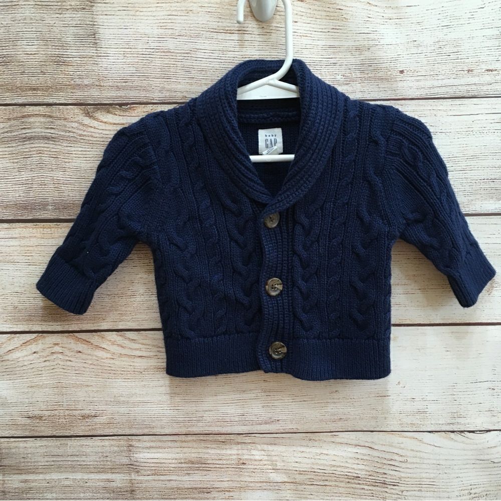 GAP Navy Cable Knit Shawl Collar Cardigan